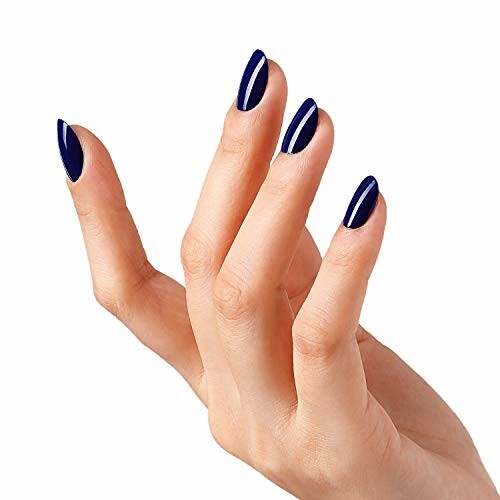 Hand with blue polished nails.